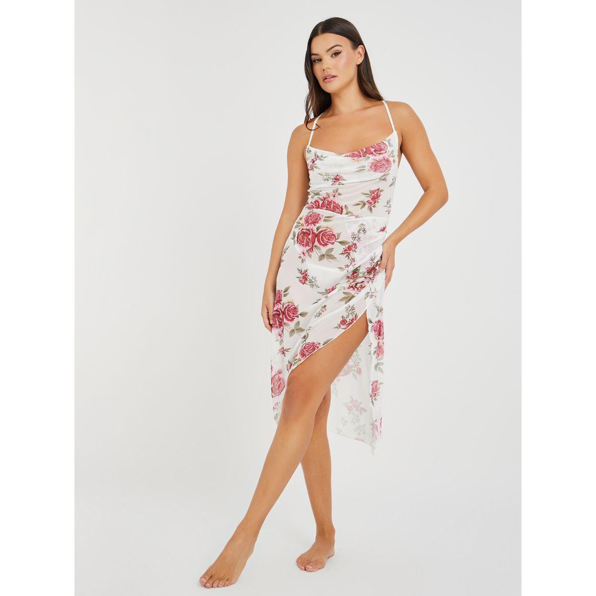 قميص نوم مطبع بالكامل مع ياقة منسدلة وشق-women-clothing-lingerie-babydollsandbodysuits-image-1