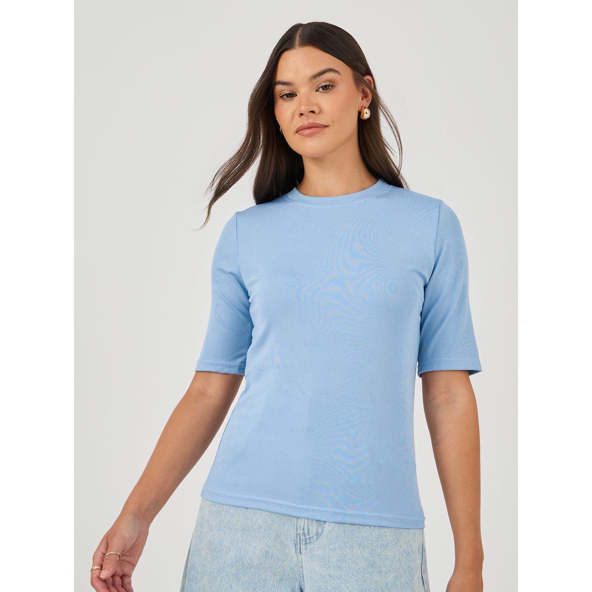 تيشيرت سادة بقصة عادية وياقة دائرية-women-clothing-tshirts-image-3