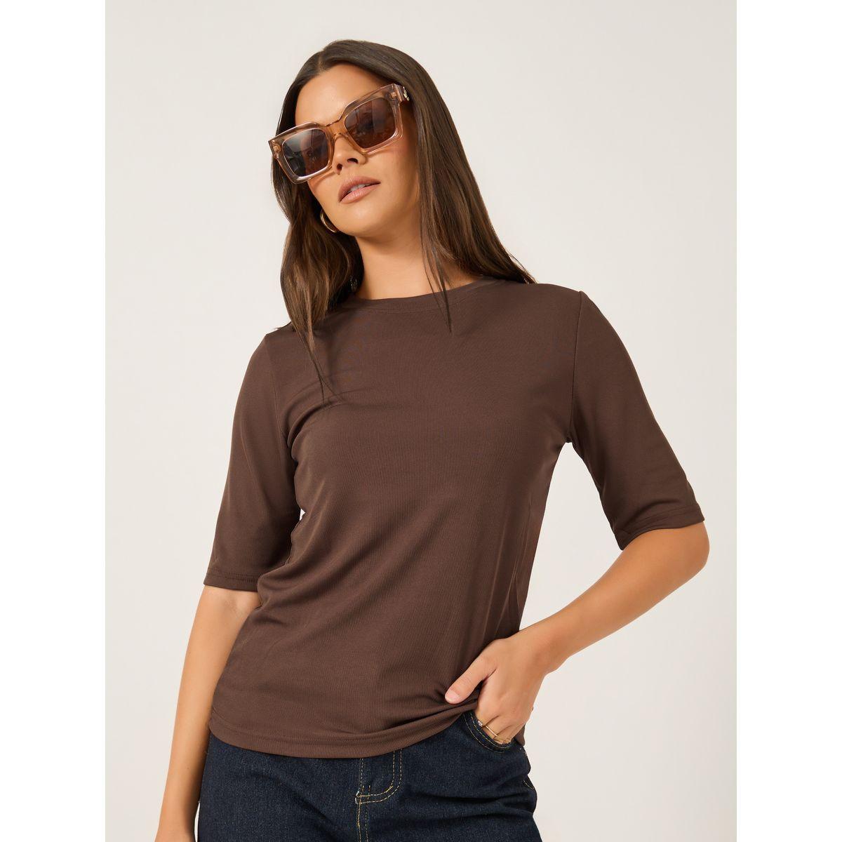 Styli Solid Fitted Round Neck T-Shirt-women-clothing-tshirts-image-1