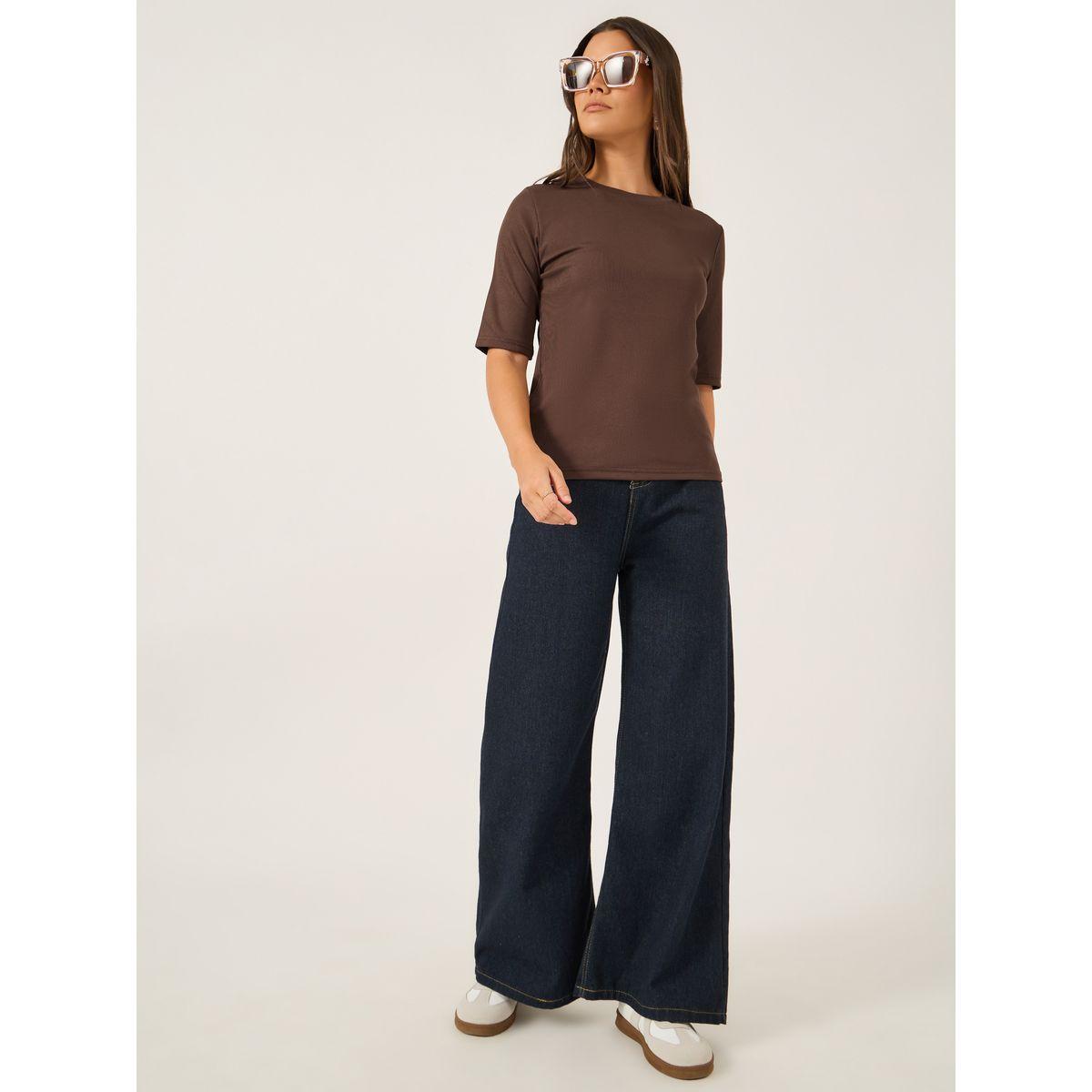 Styli Solid Fitted Round Neck T-Shirt-women-clothing-tshirts-image-2