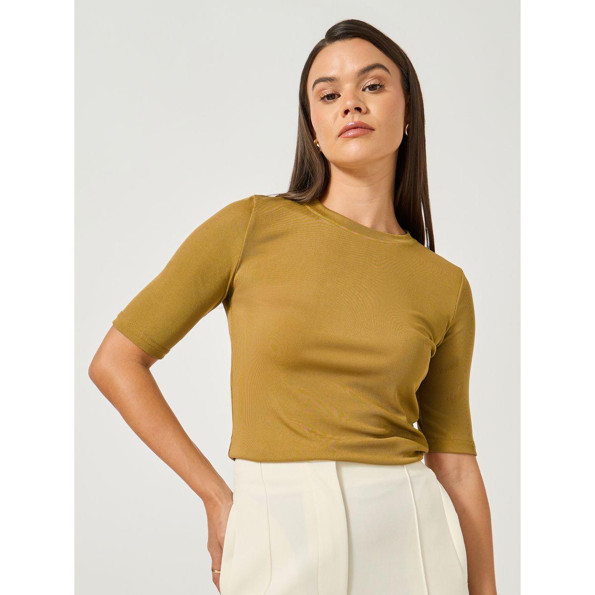 Styli Solid Regular Fit Round Neck T-Shirt-women-clothing-tshirts-image-1