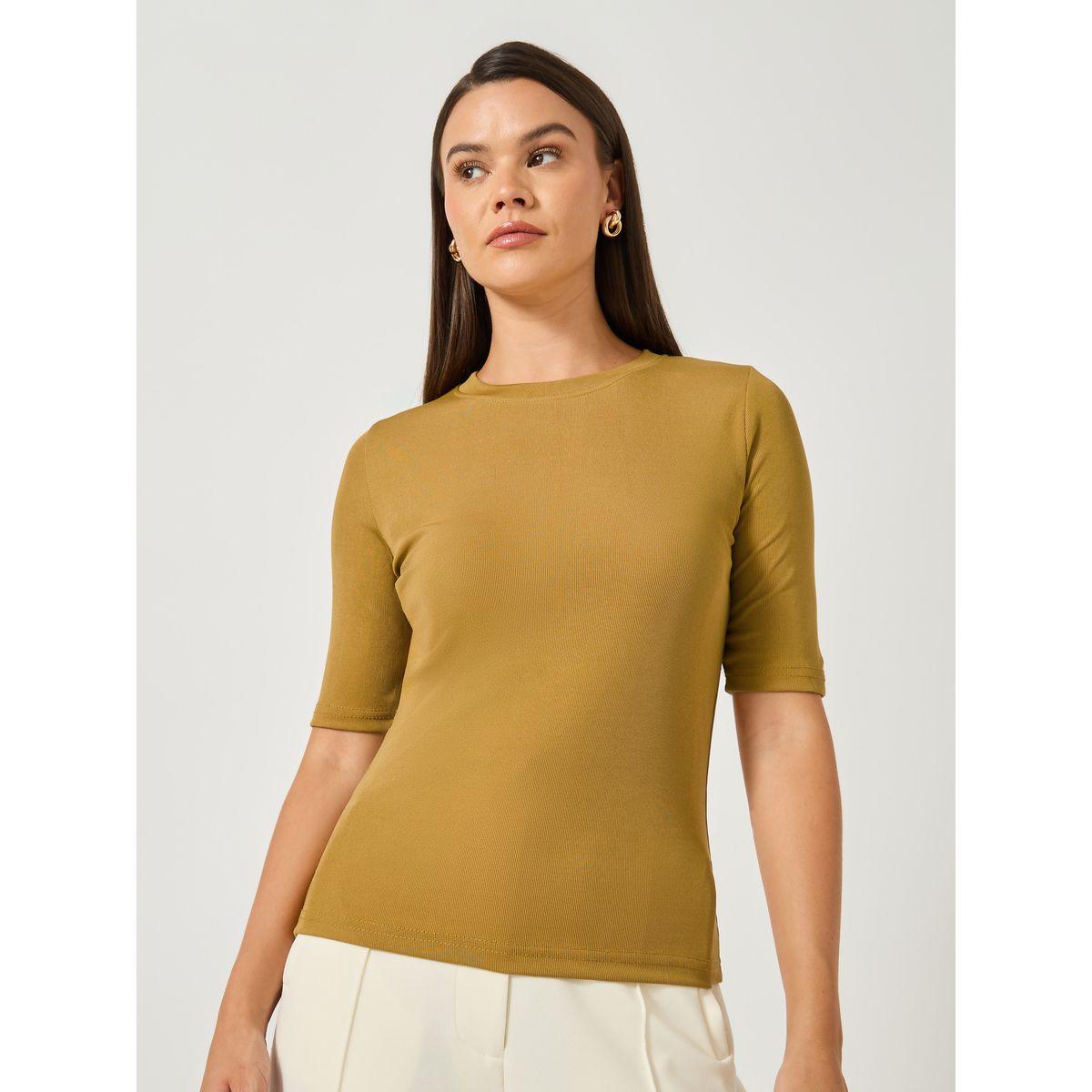 Styli Solid Regular Fit Round Neck T-Shirt-women-clothing-tshirts-image-3