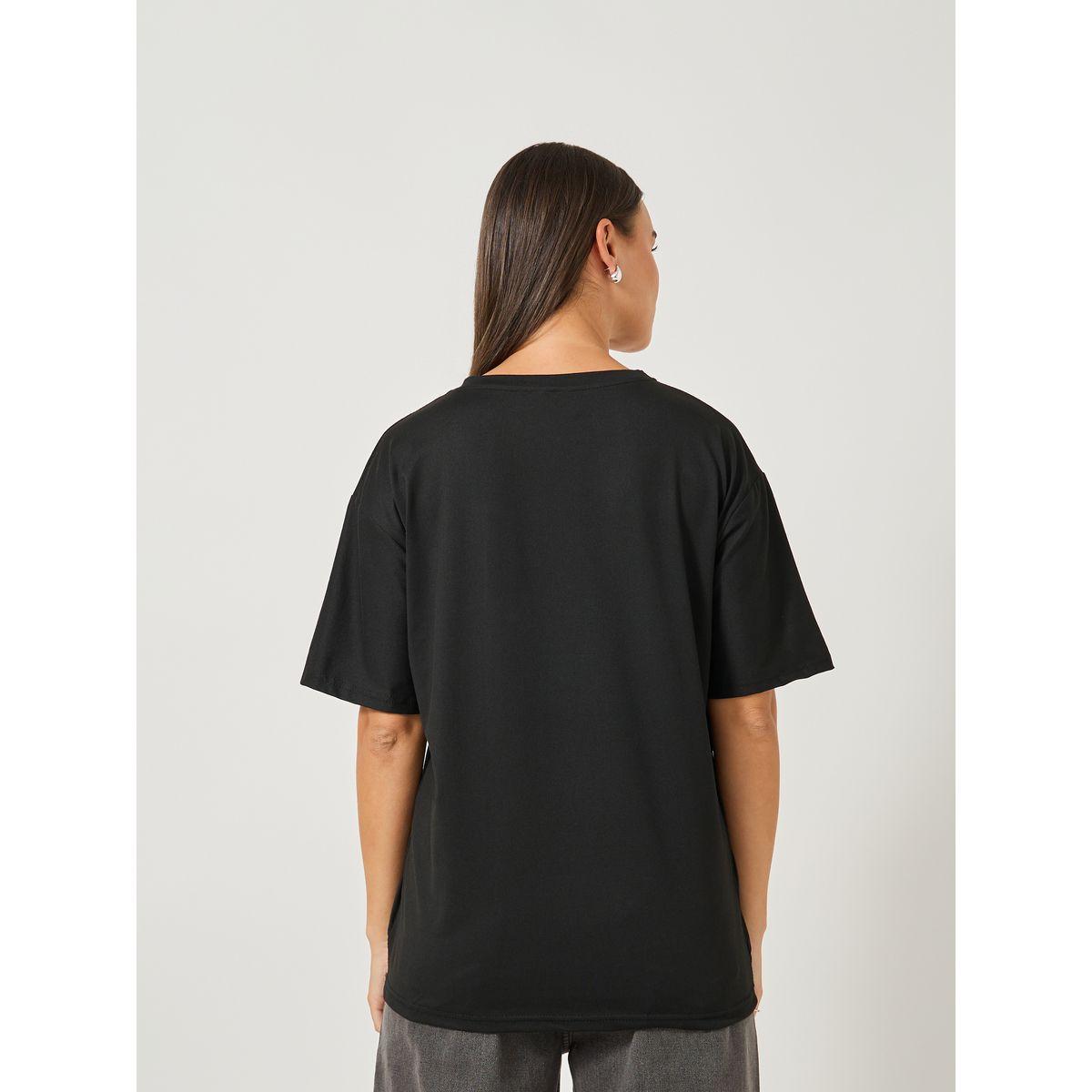 Styli Solid Round Neck T-Shirt with Badge Detail-women-clothing-tshirts-image-5