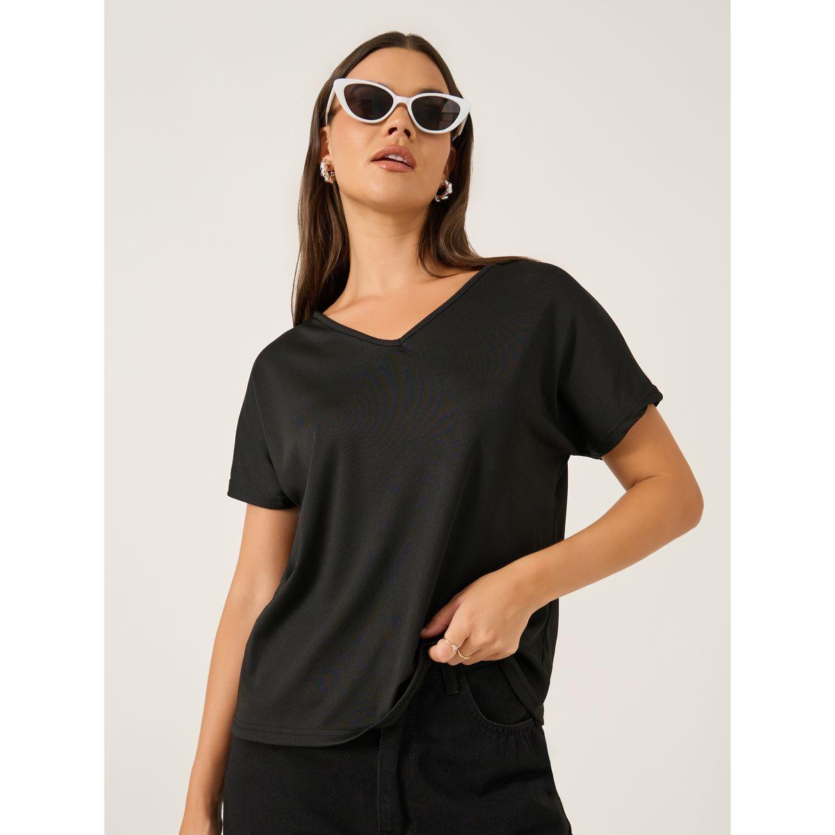 Styli Solid Regular Fit V-Neck T-Shirt-women-clothing-tshirts-image-1