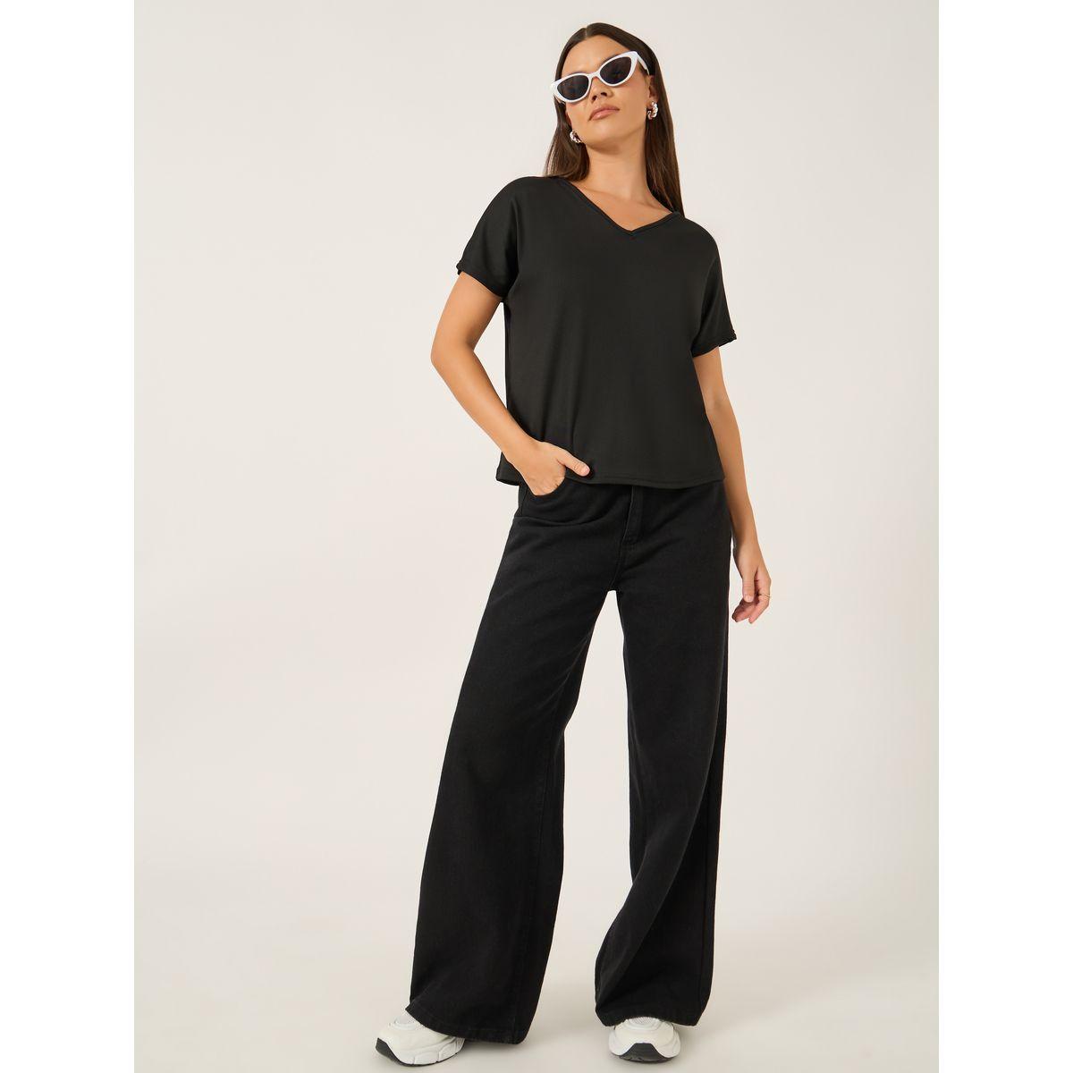 Styli Solid Regular Fit V-Neck T-Shirt-women-clothing-tshirts-image-2