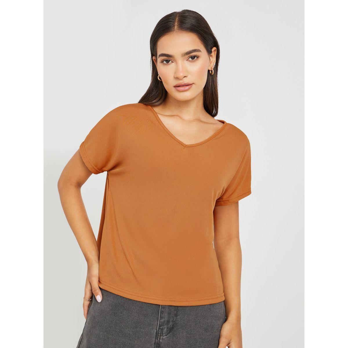 Styli Solid Regular Fit V-Neck T-Shirt-women-clothing-tshirts-image-1