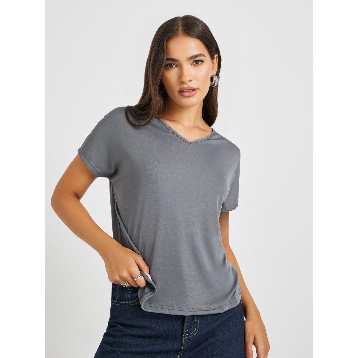 تيشيرت سادة بقصة عادية وأكمام قصيرة-women-clothing-tshirts-image-1