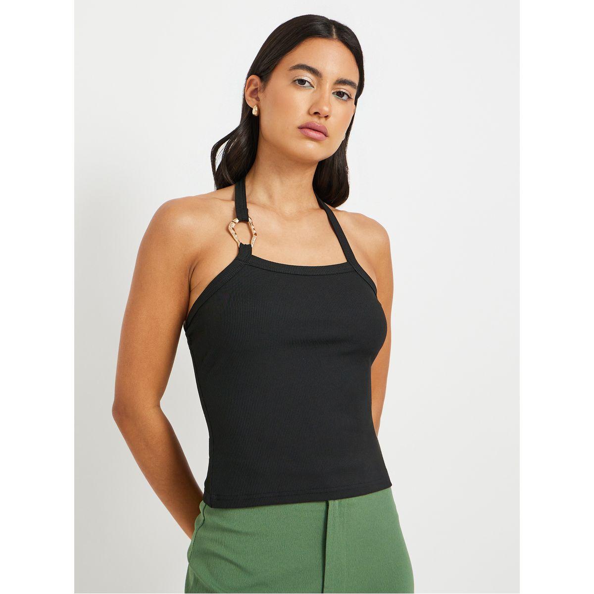 Styli Solid Halter Neck Top with Buckle Detail-women-clothing-shirtsandblouses-blouses-image-3