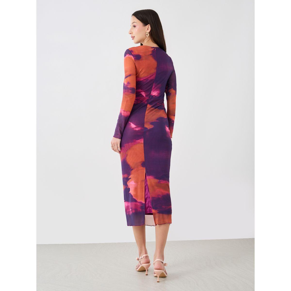 فستان ميدي بديكون بطبعة تاي داي وخصر مزموم-women-clothing-dresses-image-4