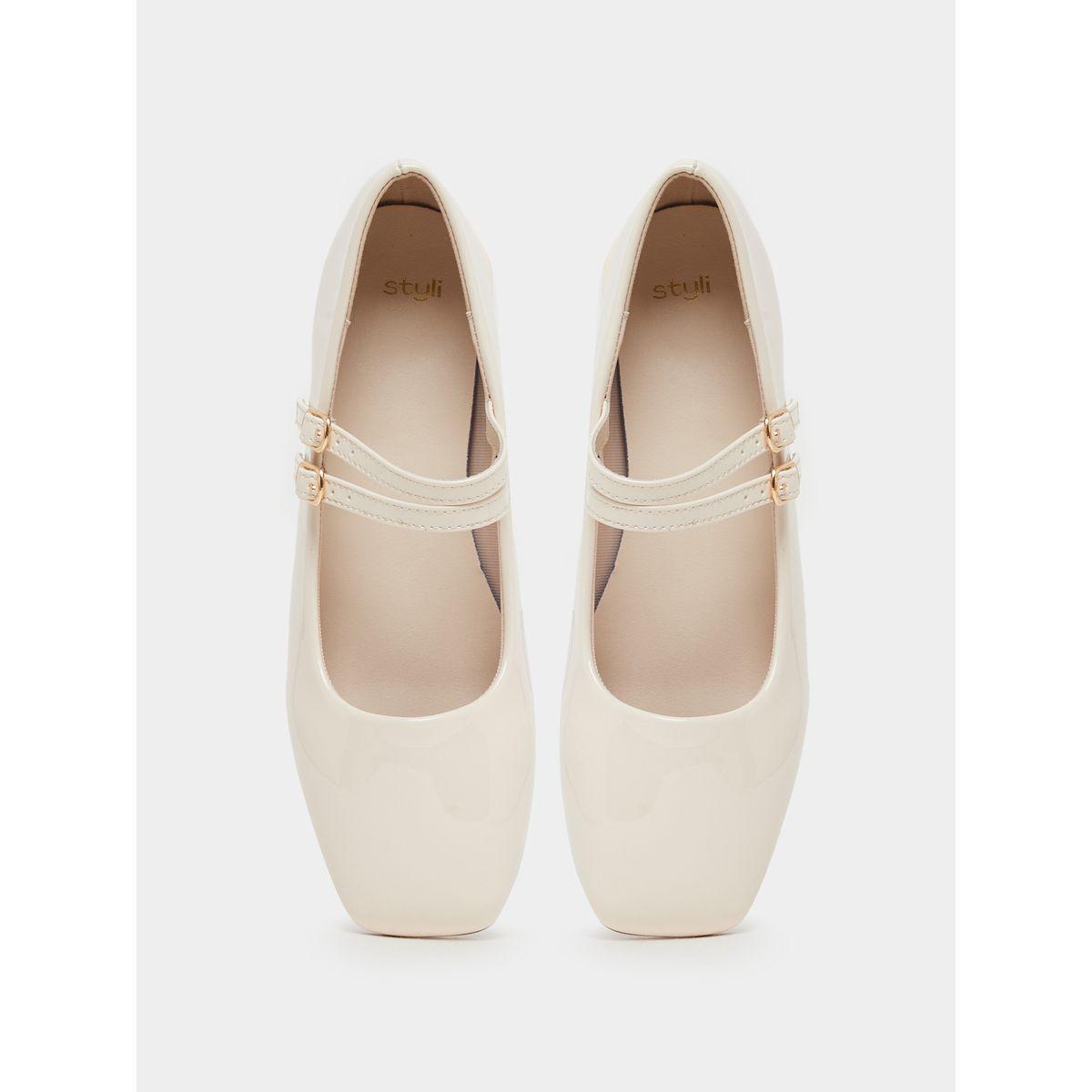 Styli Plain Square Toe Buckle Strap Shoes-women-shoes-ballerinas-image-6