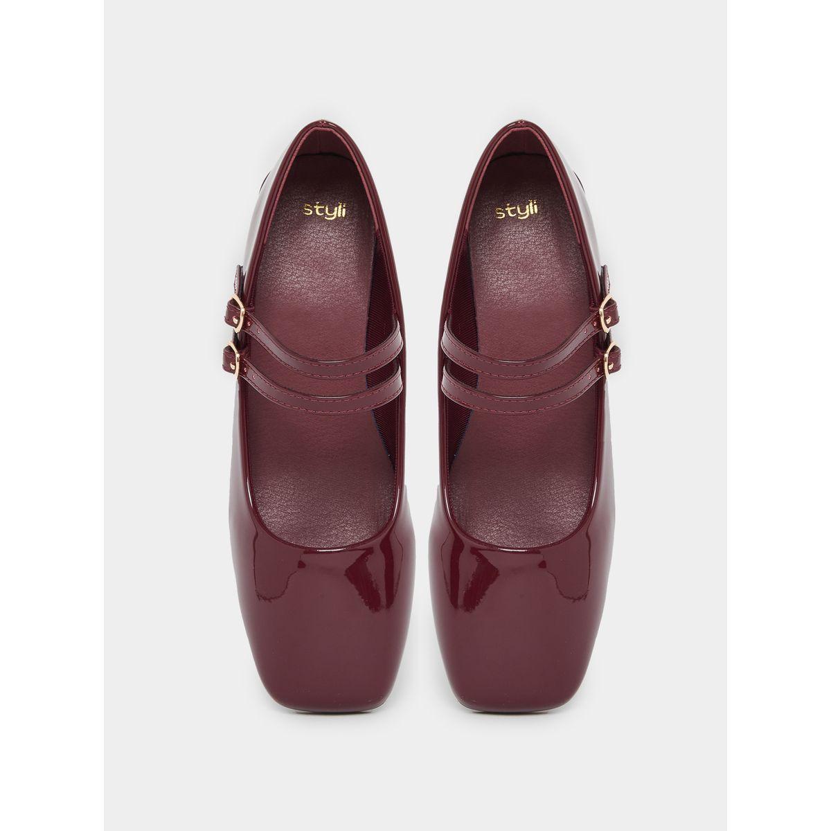Styli Plain Square Toe Buckle Strap Shoes-women-shoes-heels-image-5