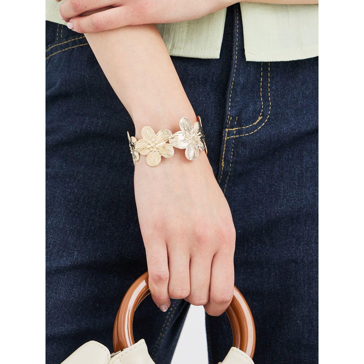 Styli Flower Textured Cuff Bracelet-women-watchesandjewellery-jewellery-banglesandbracelets-image-2