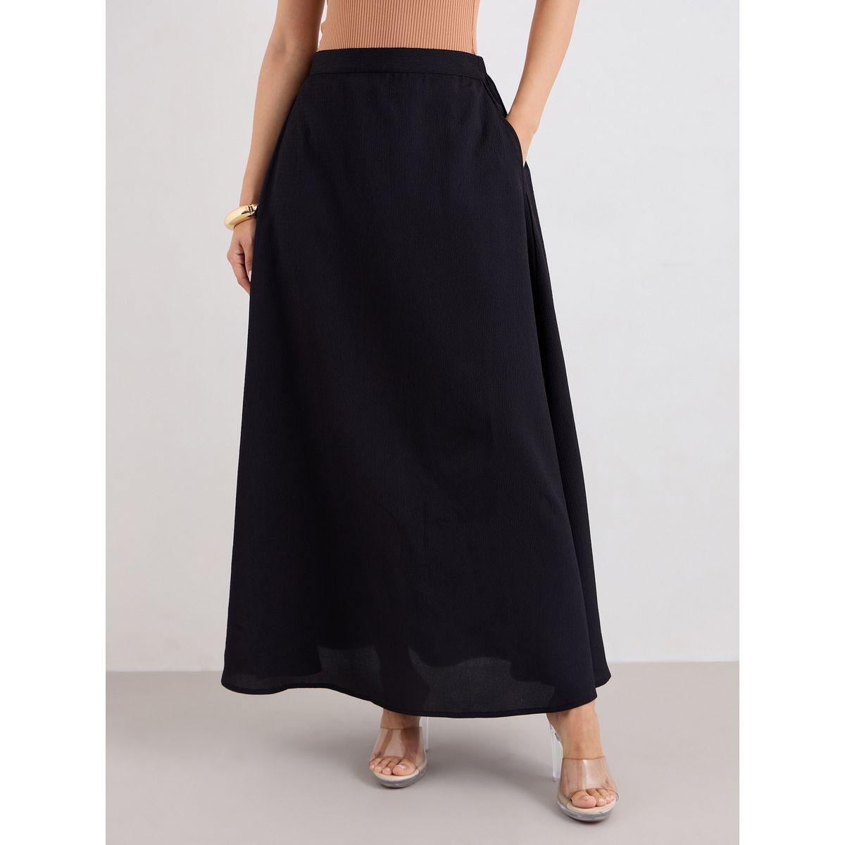 تنورة طويلة سادة مزينة بشق جانبي-women-clothing-bottoms-skirts-image-2