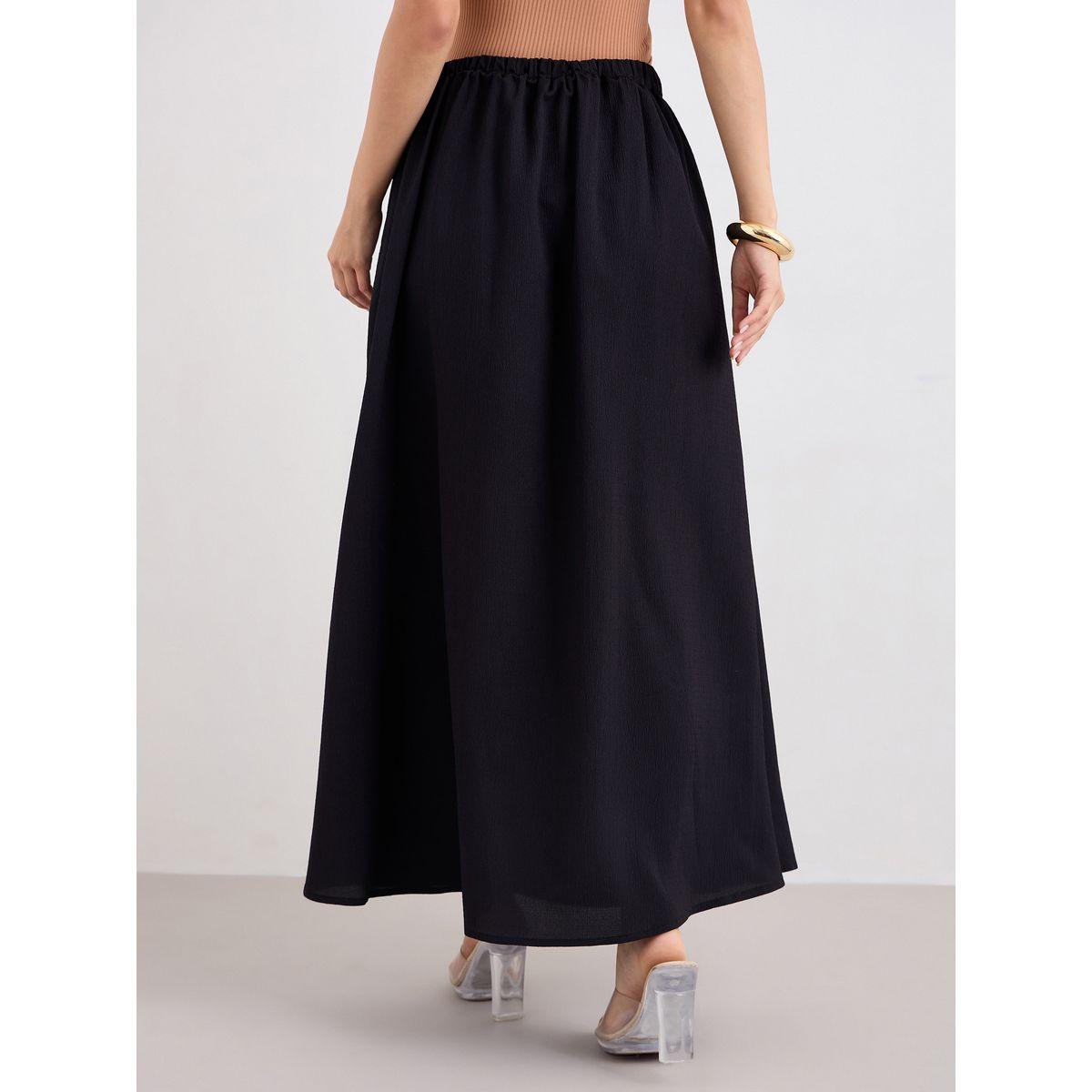 تنورة طويلة سادة مزينة بشق جانبي-women-clothing-bottoms-skirts-image-4