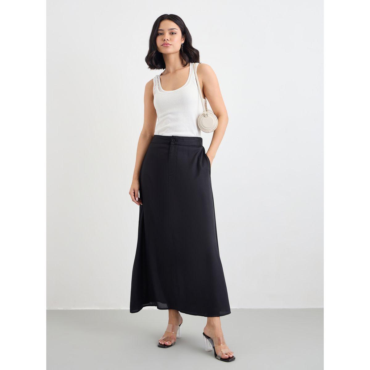 Styli Solid Mid Rise A-Line Maxi Skirt-women-clothing-bottoms-skirts-image-1