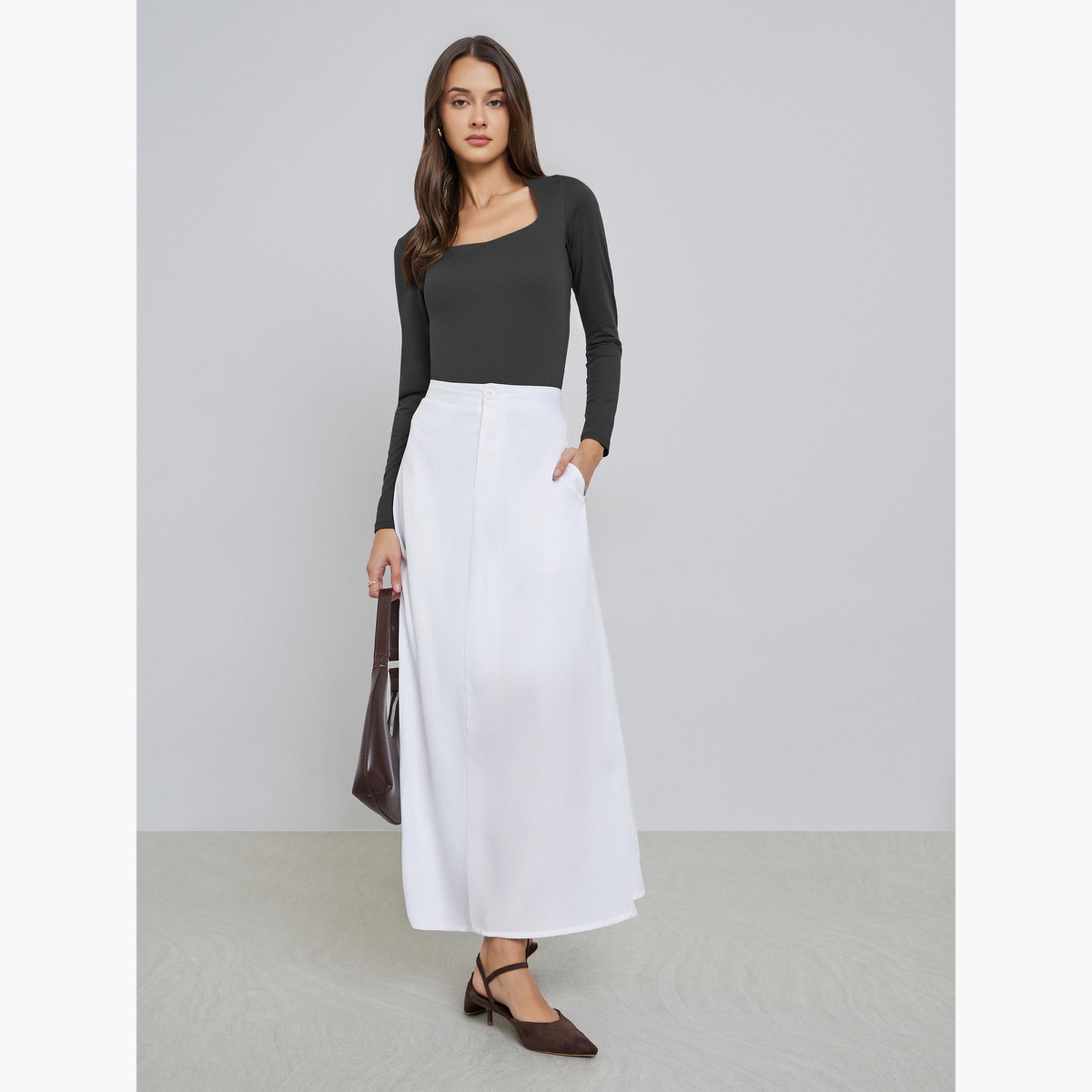 ستايلي - تنورة ماكسي بيضاء اللون بتصميم A-women-clothing-bottoms-skirts-image-2