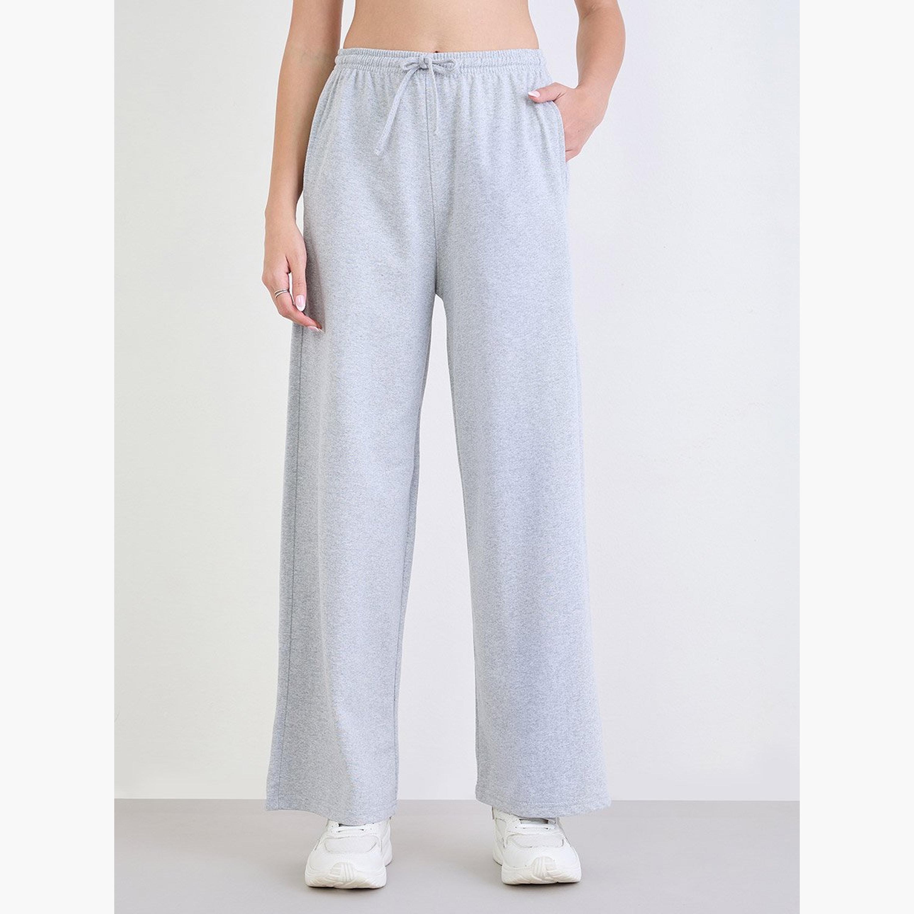 ستايلي - بنطال رياضي رمادي واسع الساق مع رباط-women-clothing-bottoms-joggers-image-1