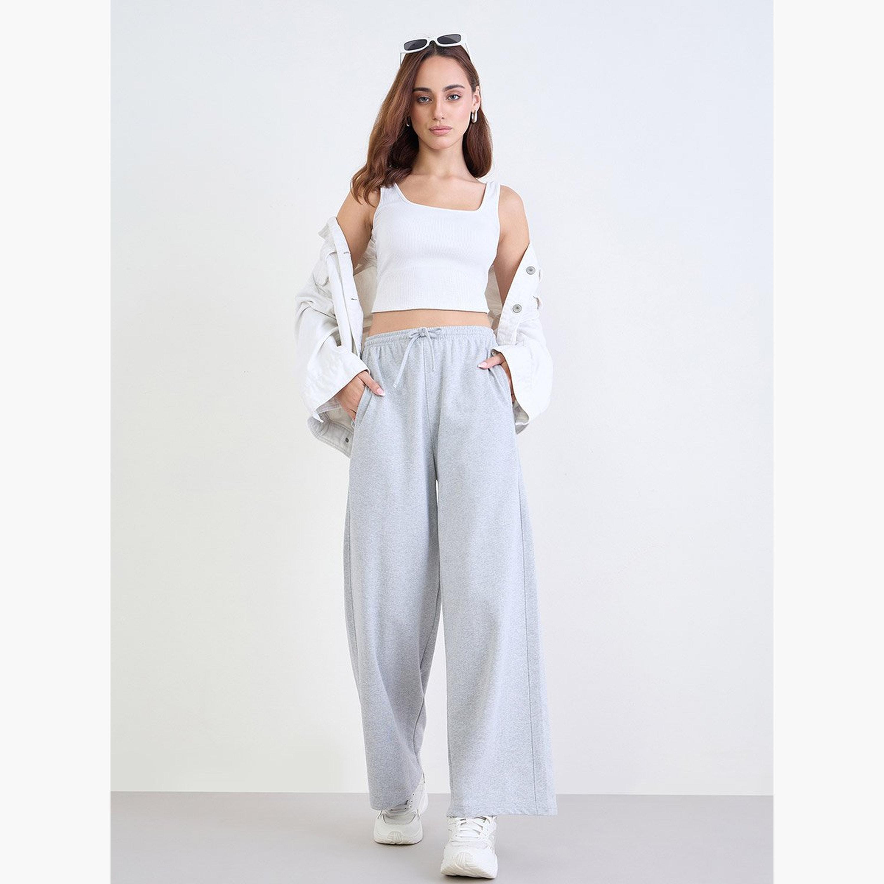 ستايلي - بنطال رياضي رمادي واسع الساق مع رباط-women-clothing-bottoms-joggers-image-2