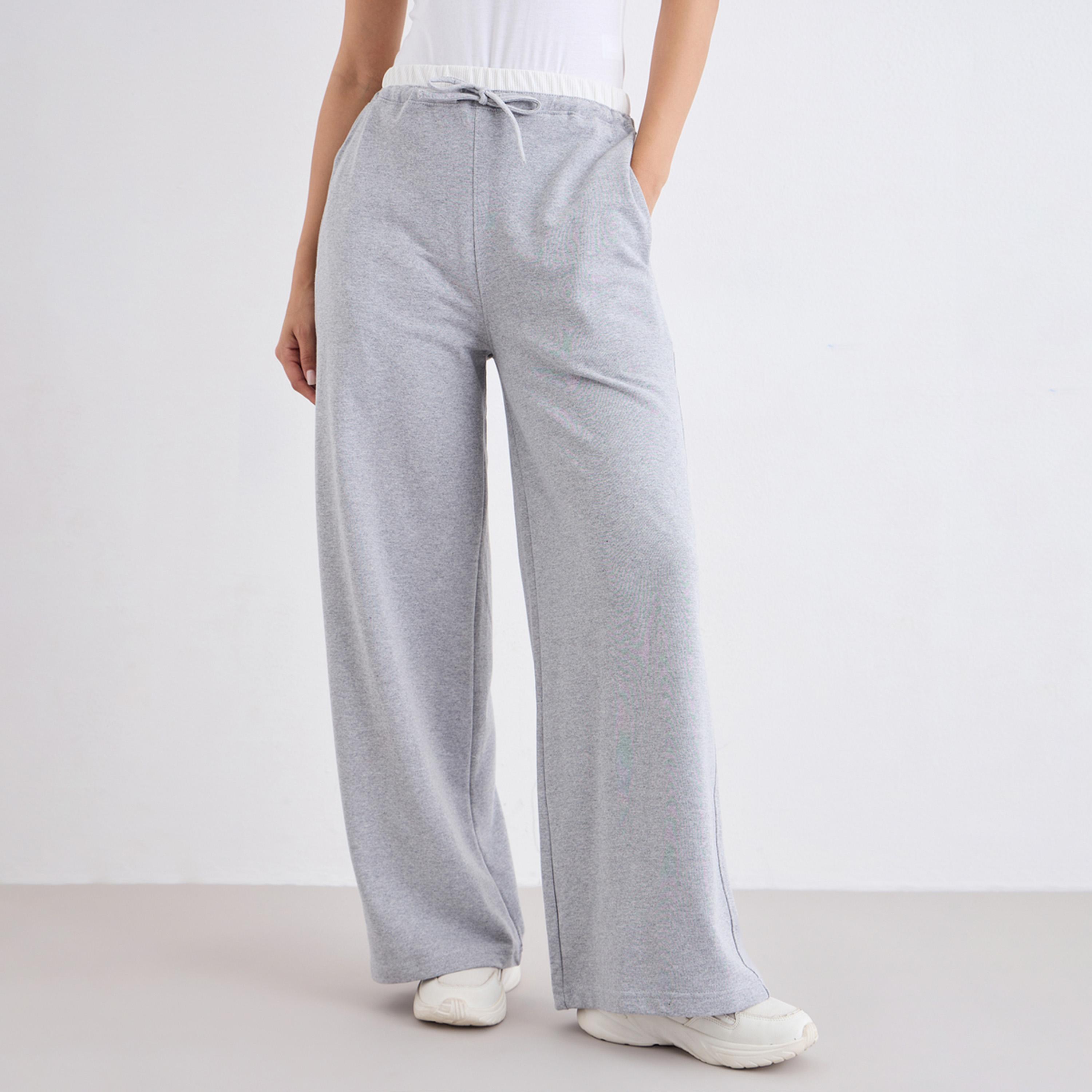 Styli Grey Wide Leg Joggers with Drawstring-women-clothing-bottoms-joggers-image-1