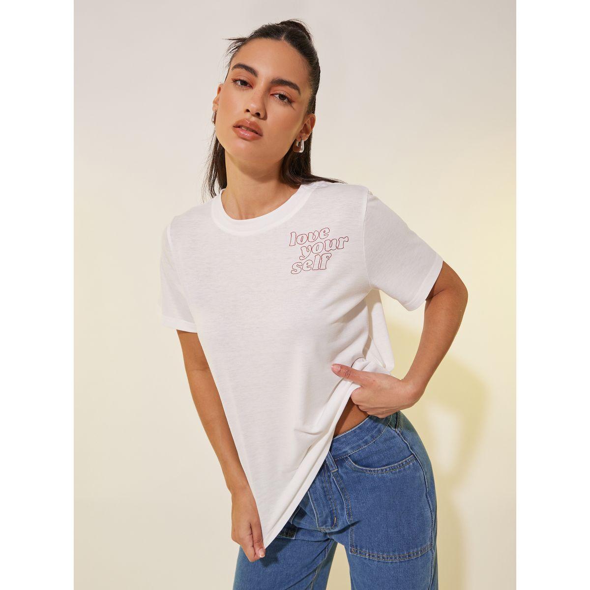 تيشيرت بطبعة كتابة وياقة دائرية-women-clothing-tshirts-image-1