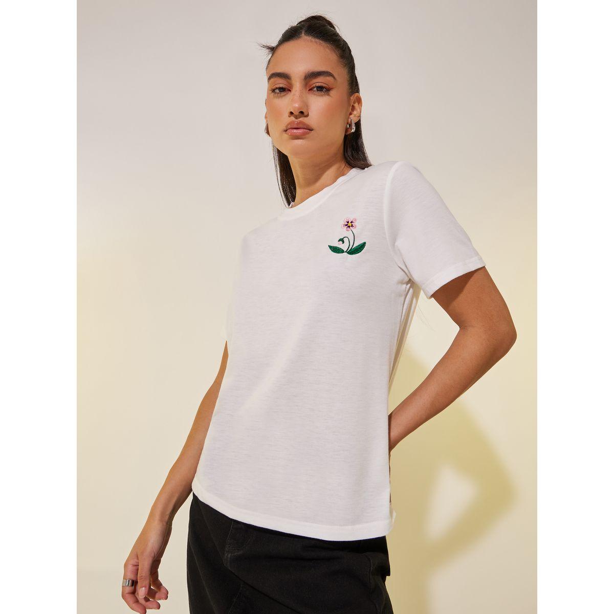 Styli Embroidered Flower Round Neck T-Shirt-women-clothing-tshirts-image-1