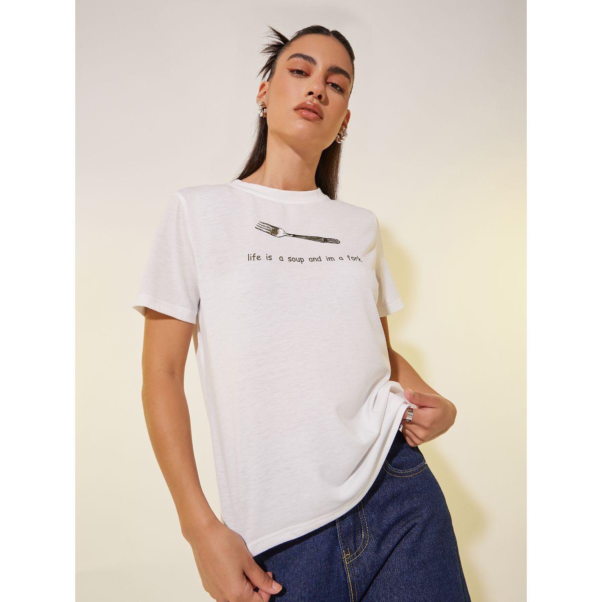 تيشيرت بطبعة كتابة وياقة دائرية-women-clothing-tshirts-image-3