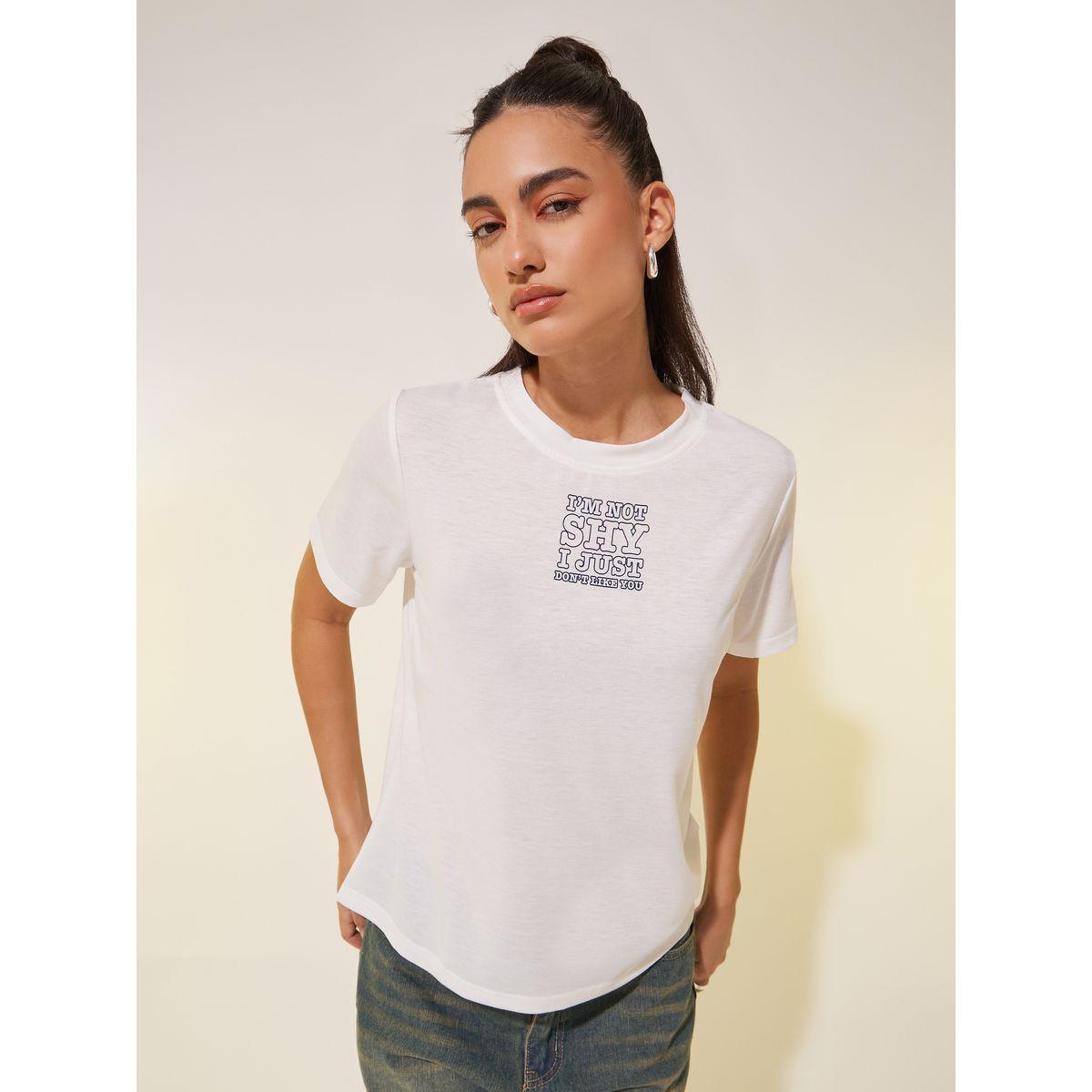 تيشيرت بطبعة كتابة وياقة دائرية-women-clothing-tshirts-image-1