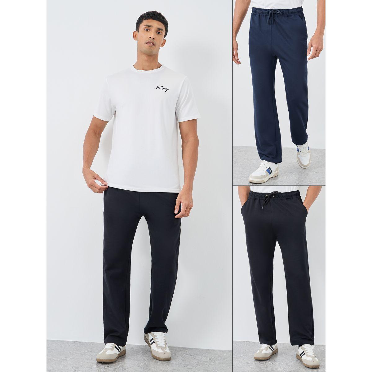 Styli Pack of 2 - Solid Straight Open Hem Terry Joggers-men-clothing-bottoms-joggers-image-1