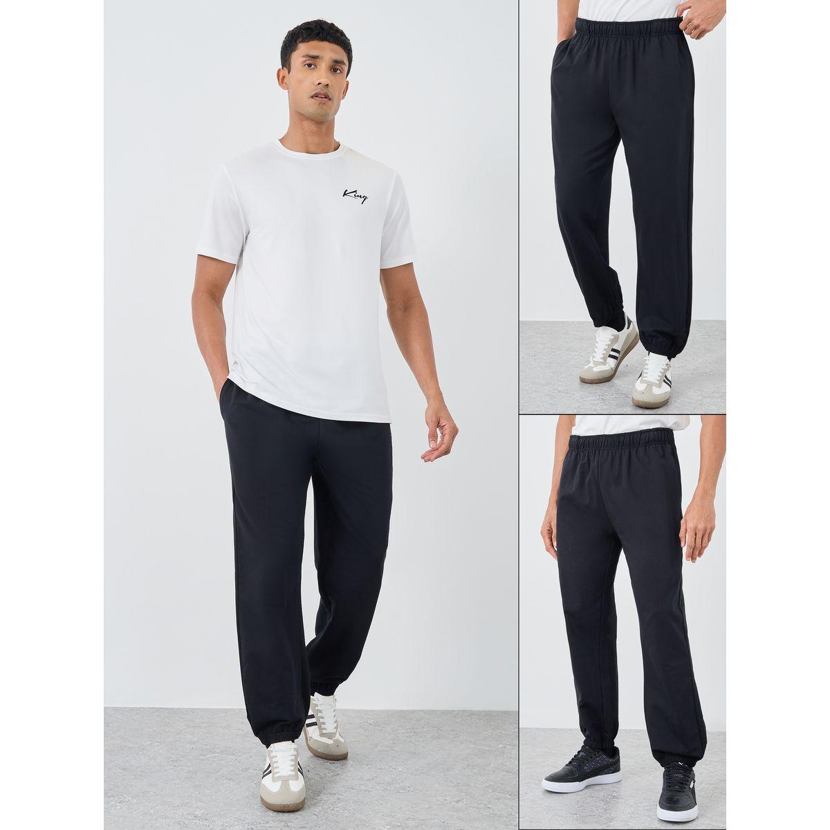 Styli Pack of 2 - Solid Terry Relaxed Fit Elasticated Cuff Joggers-men-clothing-bottoms-joggers-image-1