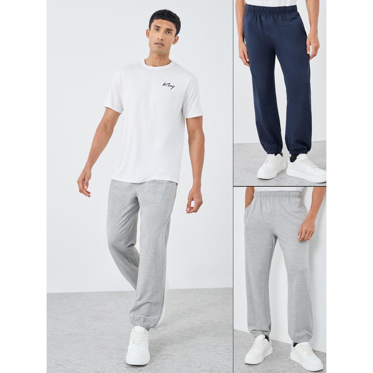 Styli Pack of 2 - Solid Terry Relaxed Fit Elasticated Cuff Joggers-men-clothing-bottoms-joggers-image-1