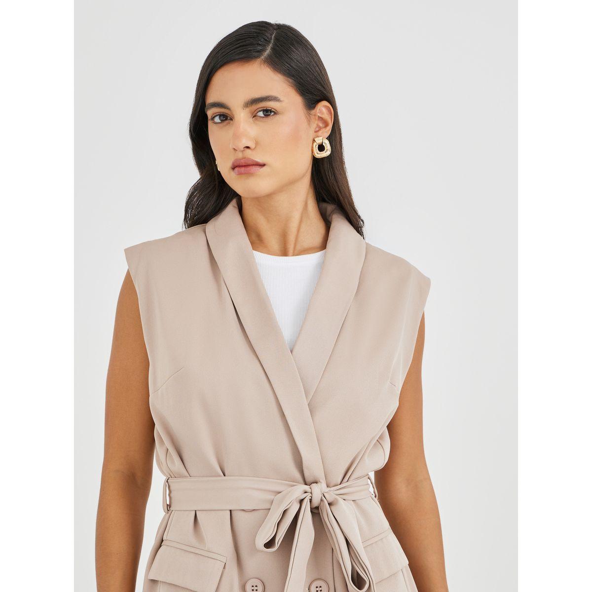 Styli Solid Regular Length Regular Fit Sleeveless Belted Blazer-women-clothing-coatsandjackets-blazers-image-3