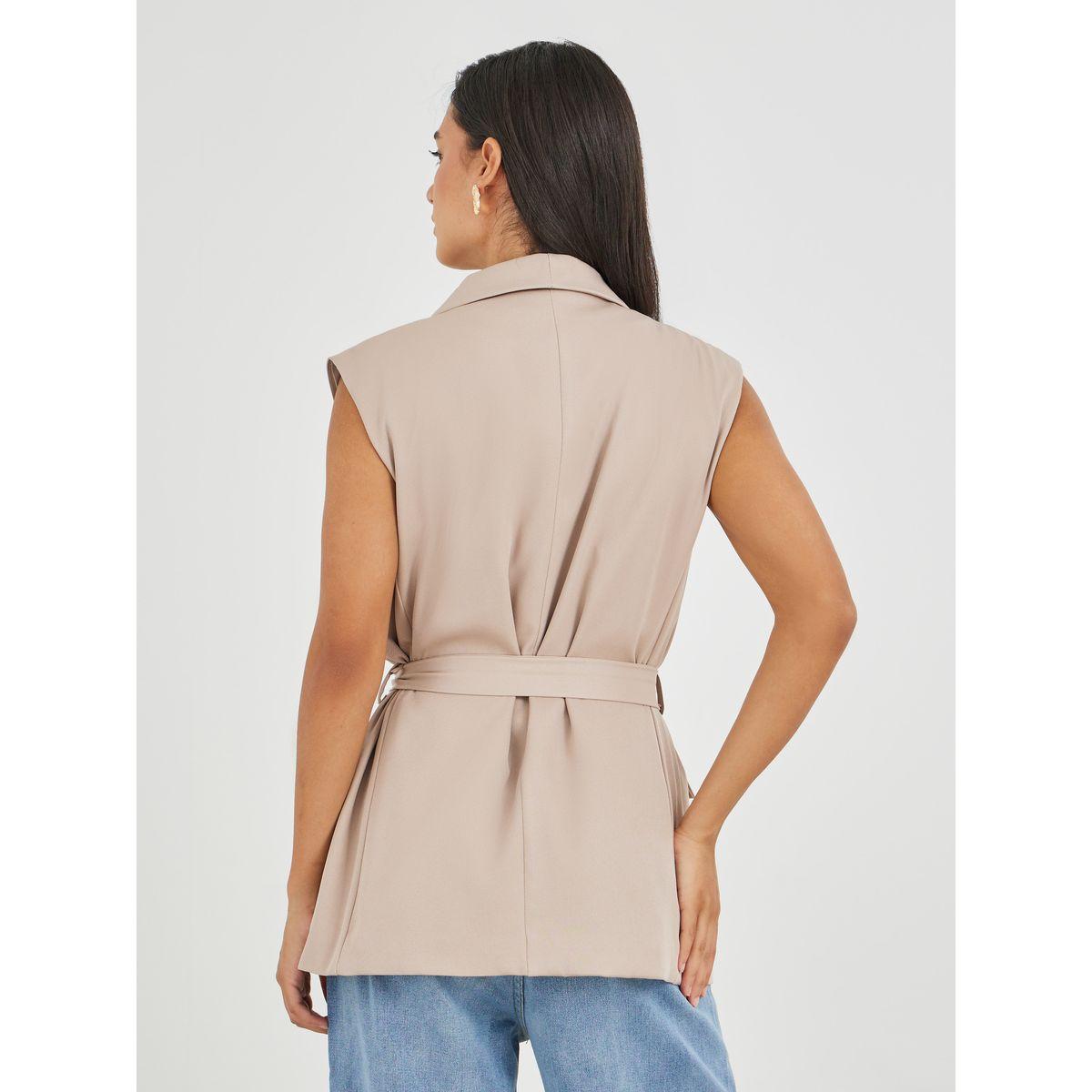 Styli Solid Regular Length Regular Fit Sleeveless Belted Blazer-women-clothing-coatsandjackets-blazers-image-4