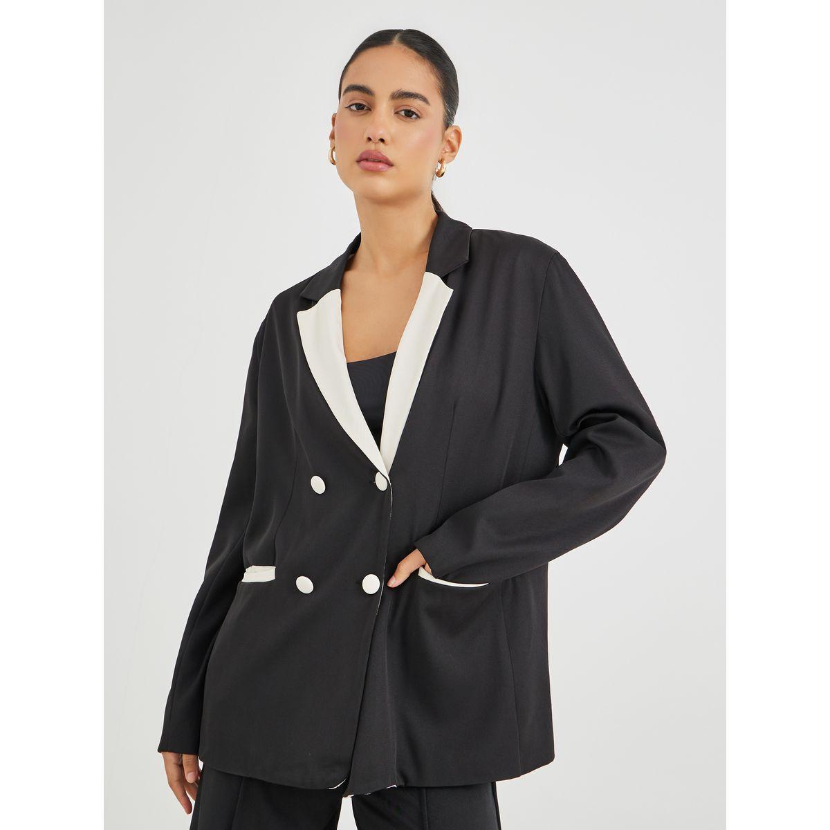 Styli Regular Fit Double Breast Blazer with Contrast Detail-women-clothing-coatsandjackets-blazers-image-1
