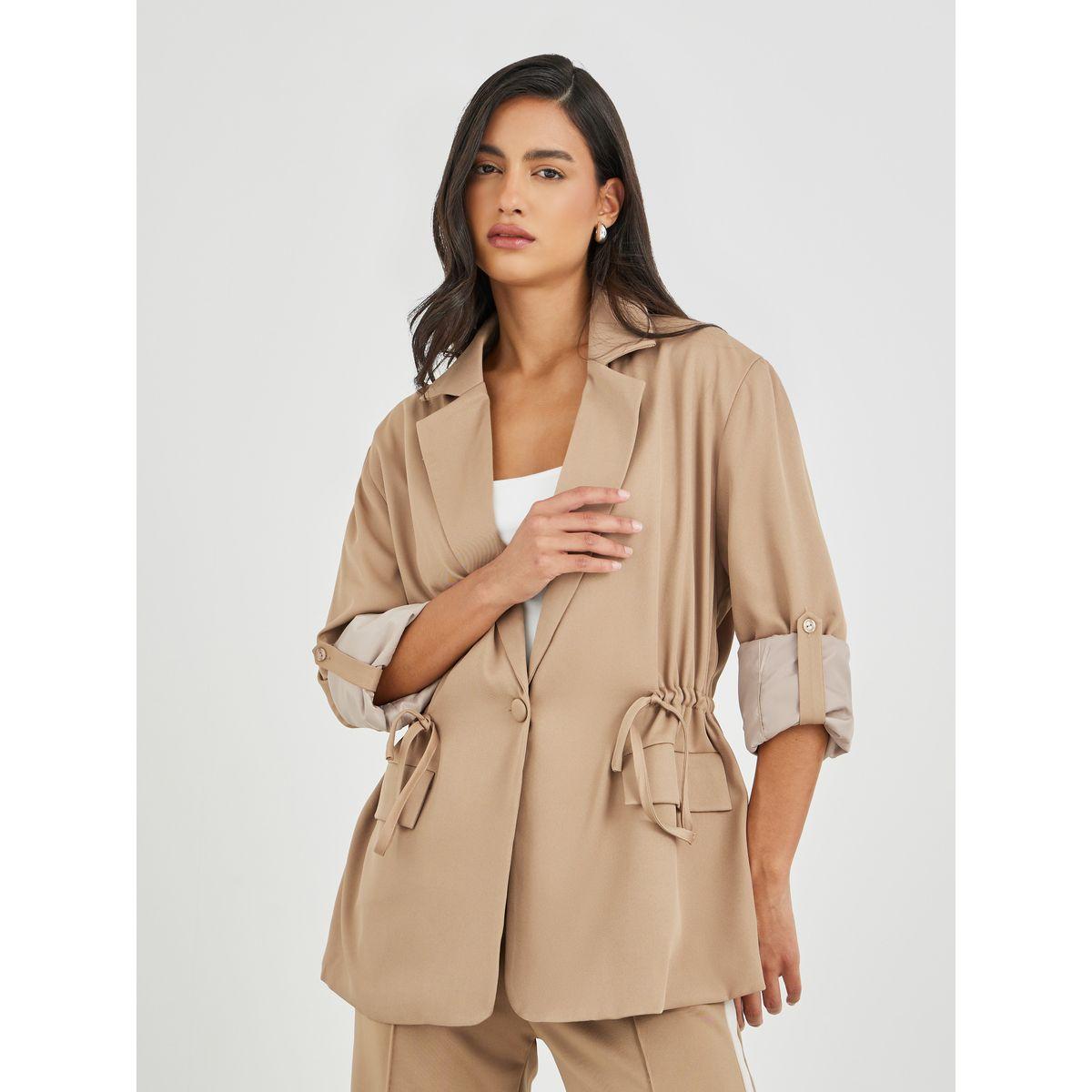 Styli Solid Regular Length Regular Fit Blazer with Drawcord-women-clothing-coatsandjackets-blazers-image-2