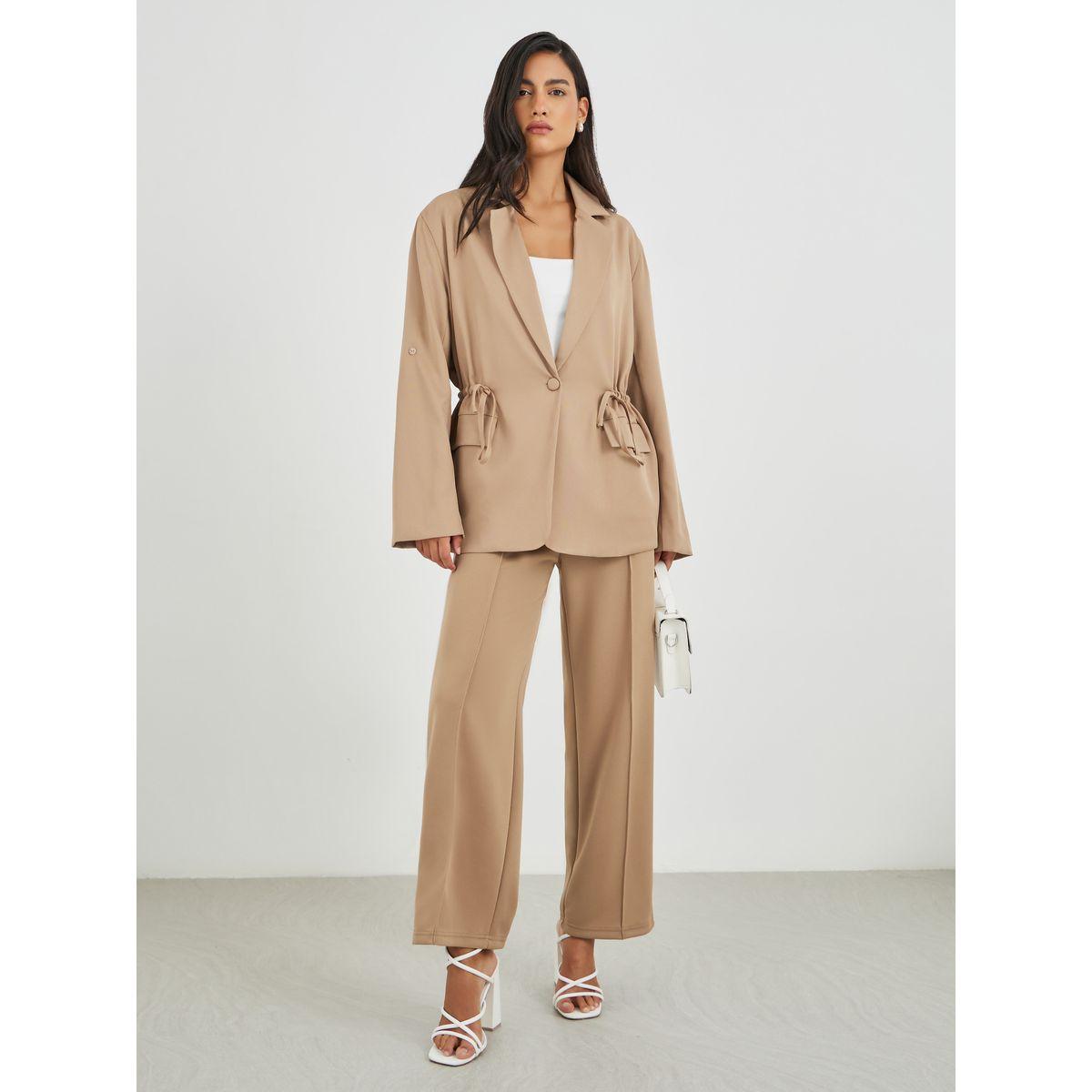 Styli Solid Regular Length Regular Fit Blazer with Drawcord-women-clothing-coatsandjackets-blazers-image-3