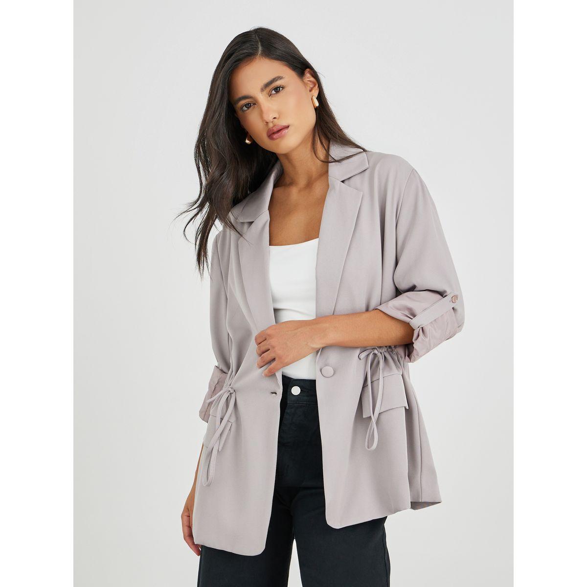 Styli Solid Regular Length Regular Fit Blazer with Drawcord-women-clothing-coatsandjackets-blazers-image-1