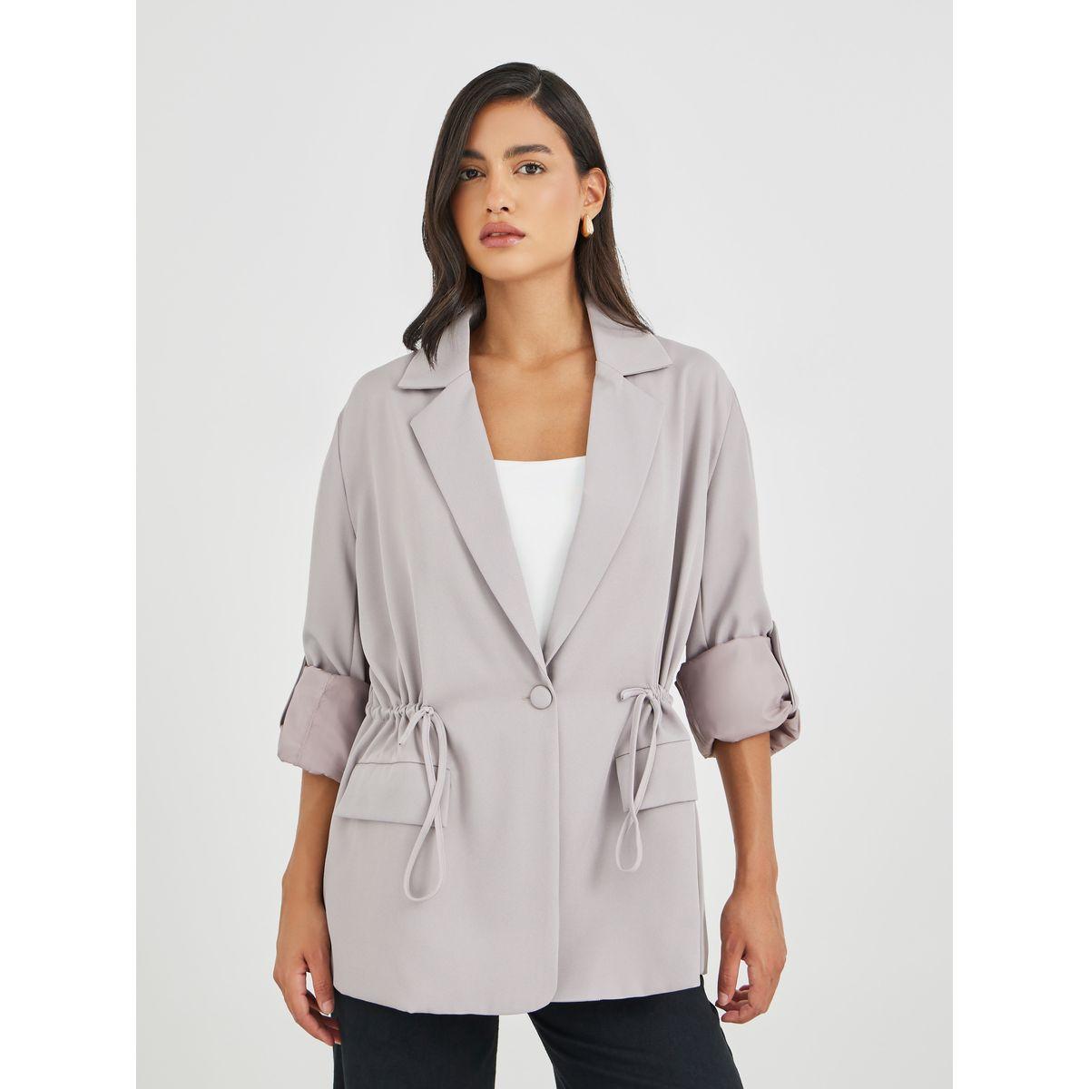 Styli Solid Regular Length Regular Fit Blazer with Drawcord-women-clothing-coatsandjackets-blazers-image-2