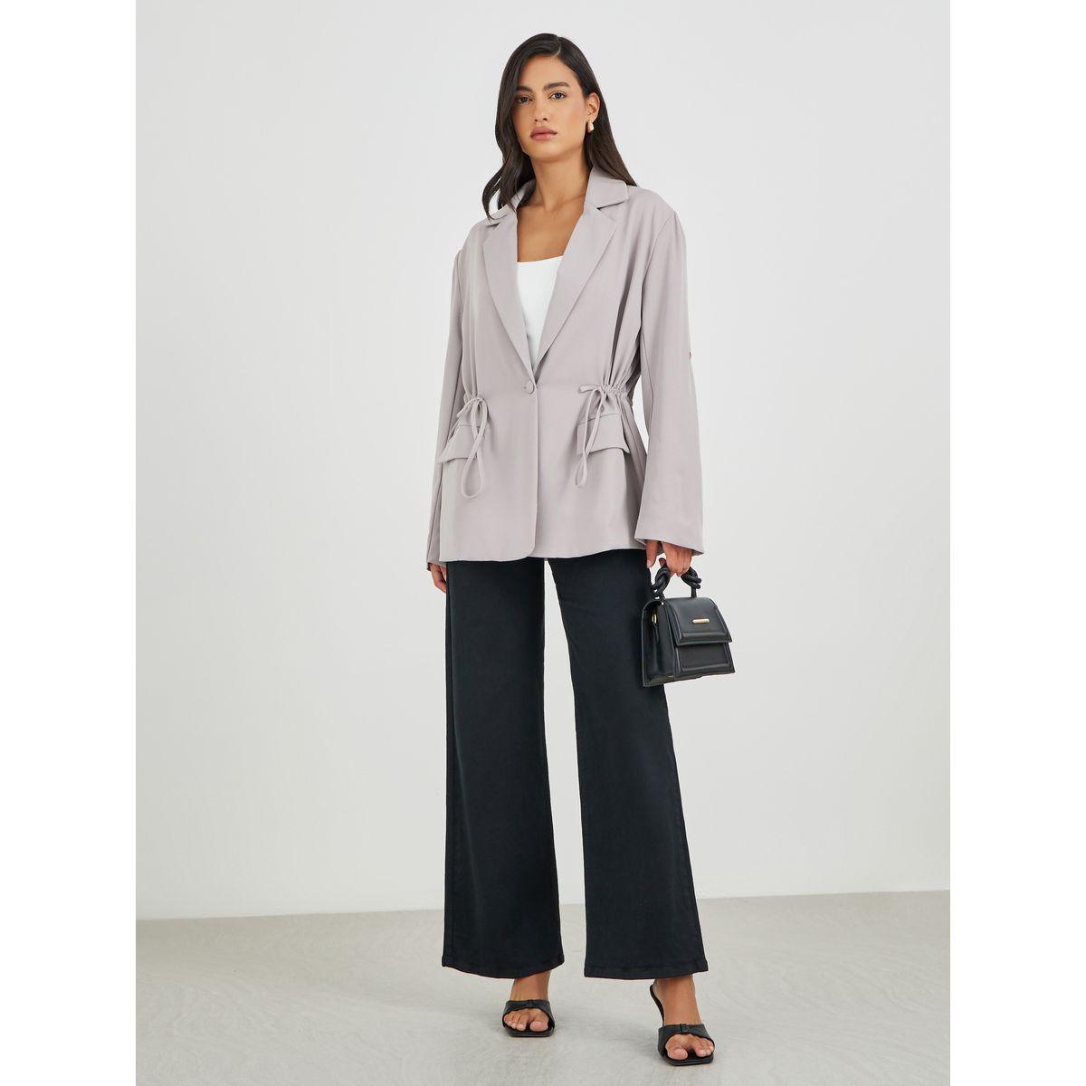 Styli Solid Regular Length Regular Fit Blazer with Drawcord-women-clothing-coatsandjackets-blazers-image-3