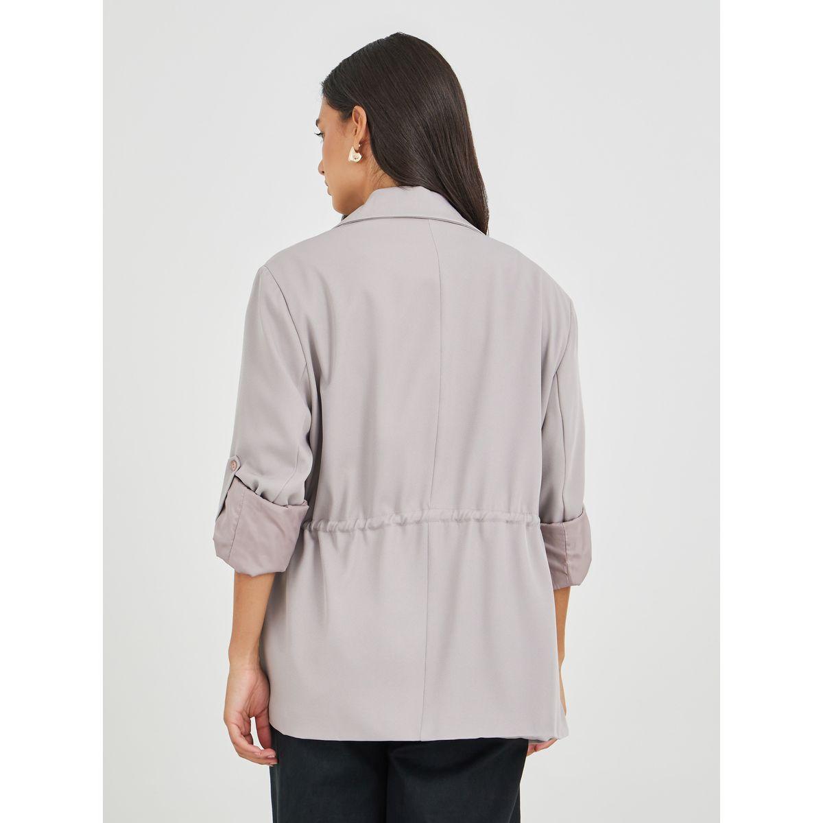 Styli Solid Regular Length Regular Fit Blazer with Drawcord-women-clothing-coatsandjackets-blazers-image-5
