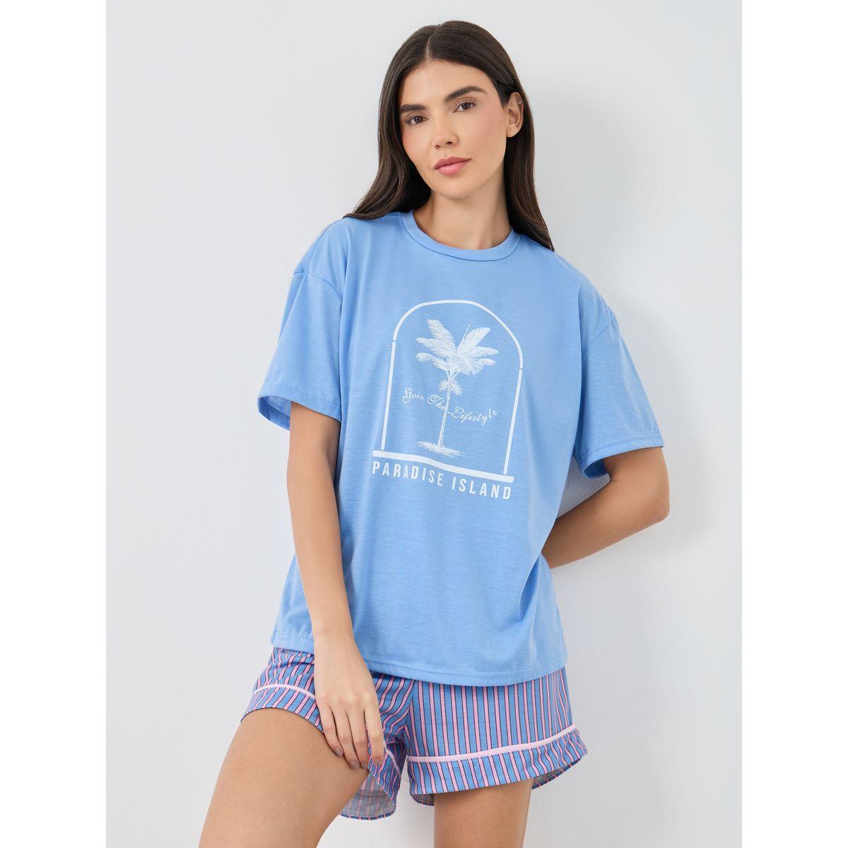 طقم من شورت بيجاما وتيشيرت بطبعة جرافيك-women-clothing-nightwear-pyjamas-shortsets-image-5