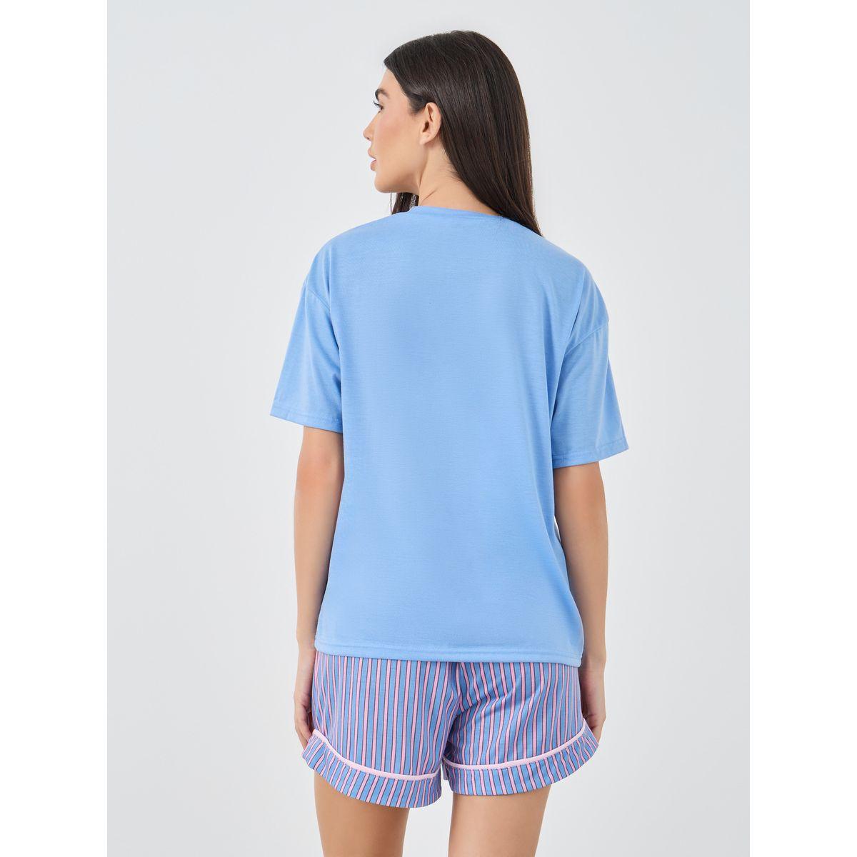 طقم من شورت بيجاما وتيشيرت بطبعة جرافيك-women-clothing-nightwear-pyjamas-shortsets-image-1