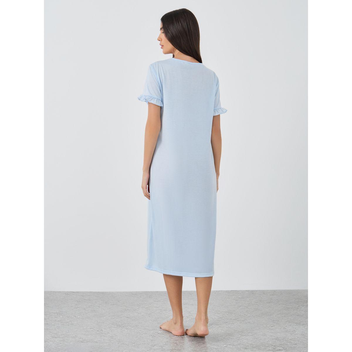 Styli Ruffle Sleeve Beach Print Sleep T-Shirt Dress-women-clothing-nightwear-nighties-image-4