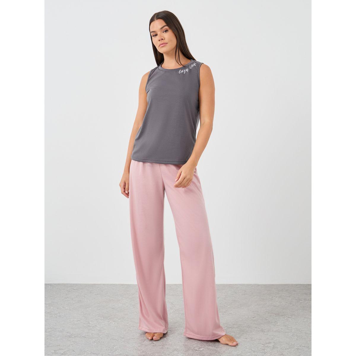Styli Slogan Print Round Neck Tank and Pyjama Set-women-clothing-nightwear-pyjamas-longsets-image-1