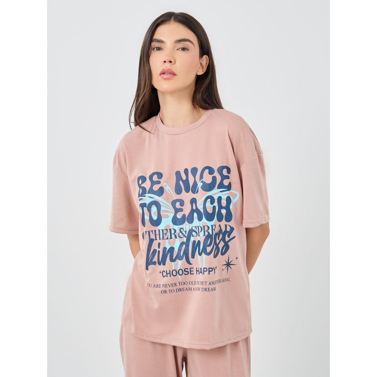 Styli Be Nice Graphic Dropped Shoulder T-Shirt and Cuffed Pyjama Set-women-clothing-nightwear-pyjamas-longsets-image-3