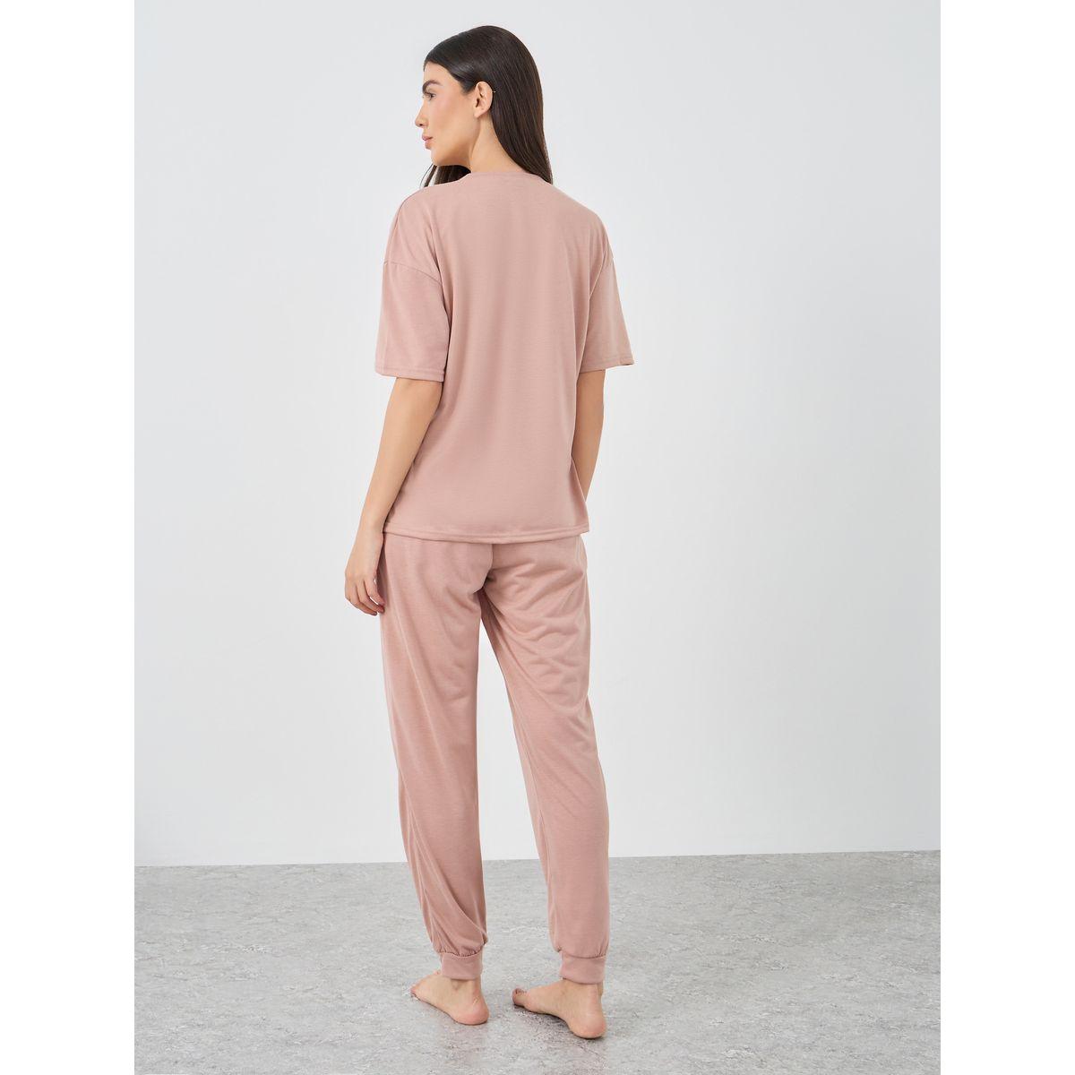 Styli Be Nice Graphic Dropped Shoulder T-Shirt and Cuffed Pyjama Set-women-clothing-nightwear-pyjamas-longsets-image-6