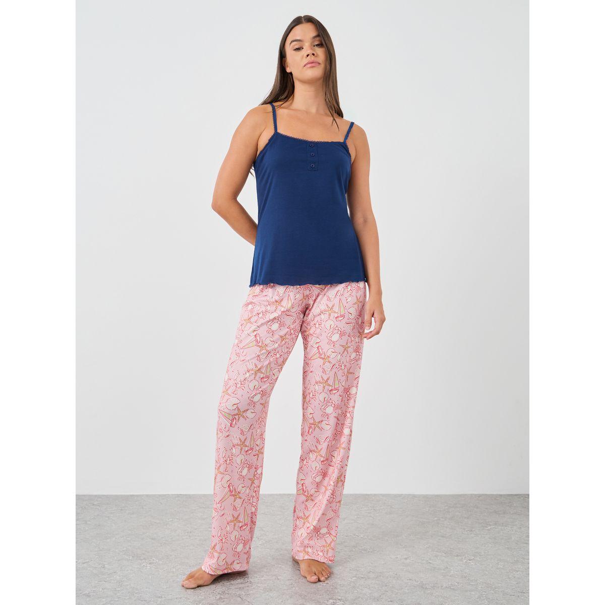 Styli Solid Strappy Lace Trim Top and Pyjama Set-women-clothing-nightwear-pyjamas-longsets-image-2