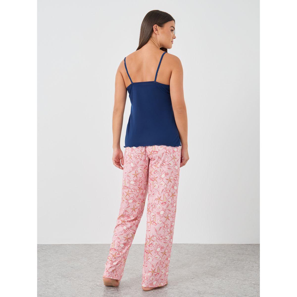Styli Solid Strappy Lace Trim Top and Pyjama Set-women-clothing-nightwear-pyjamas-longsets-image-6