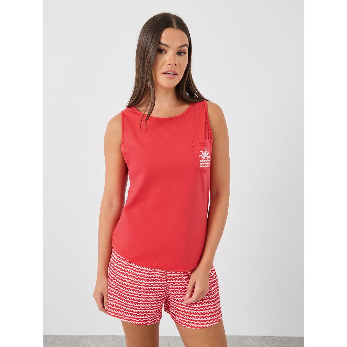 Styli Sleeveless Chest Pocket Tank and Shorts Pyjama Set-women-clothing-nightwear-pyjamas-shortsets-image-1