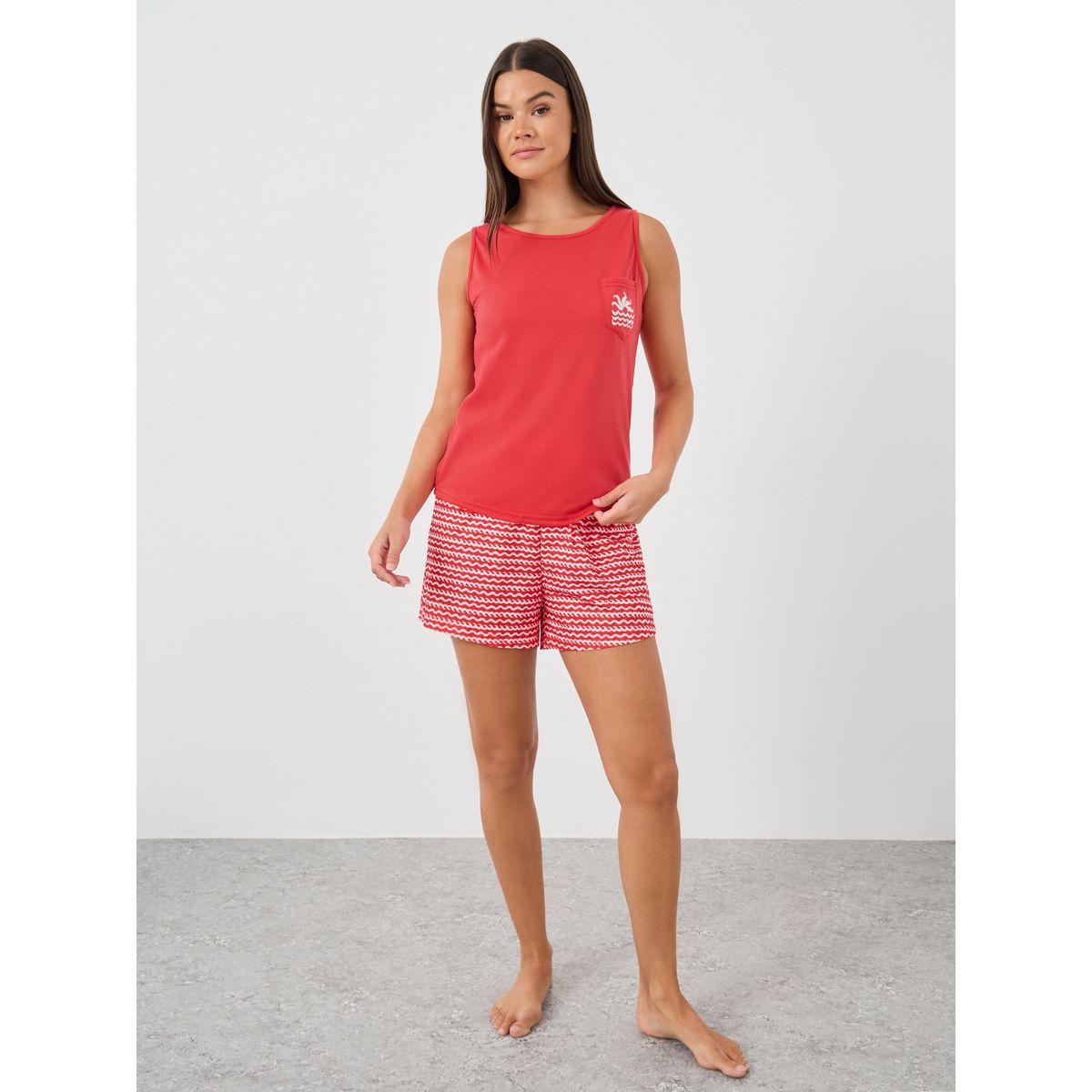 Styli Sleeveless Chest Pocket Tank and Shorts Pyjama Set-women-clothing-nightwear-pyjamas-shortsets-image-2