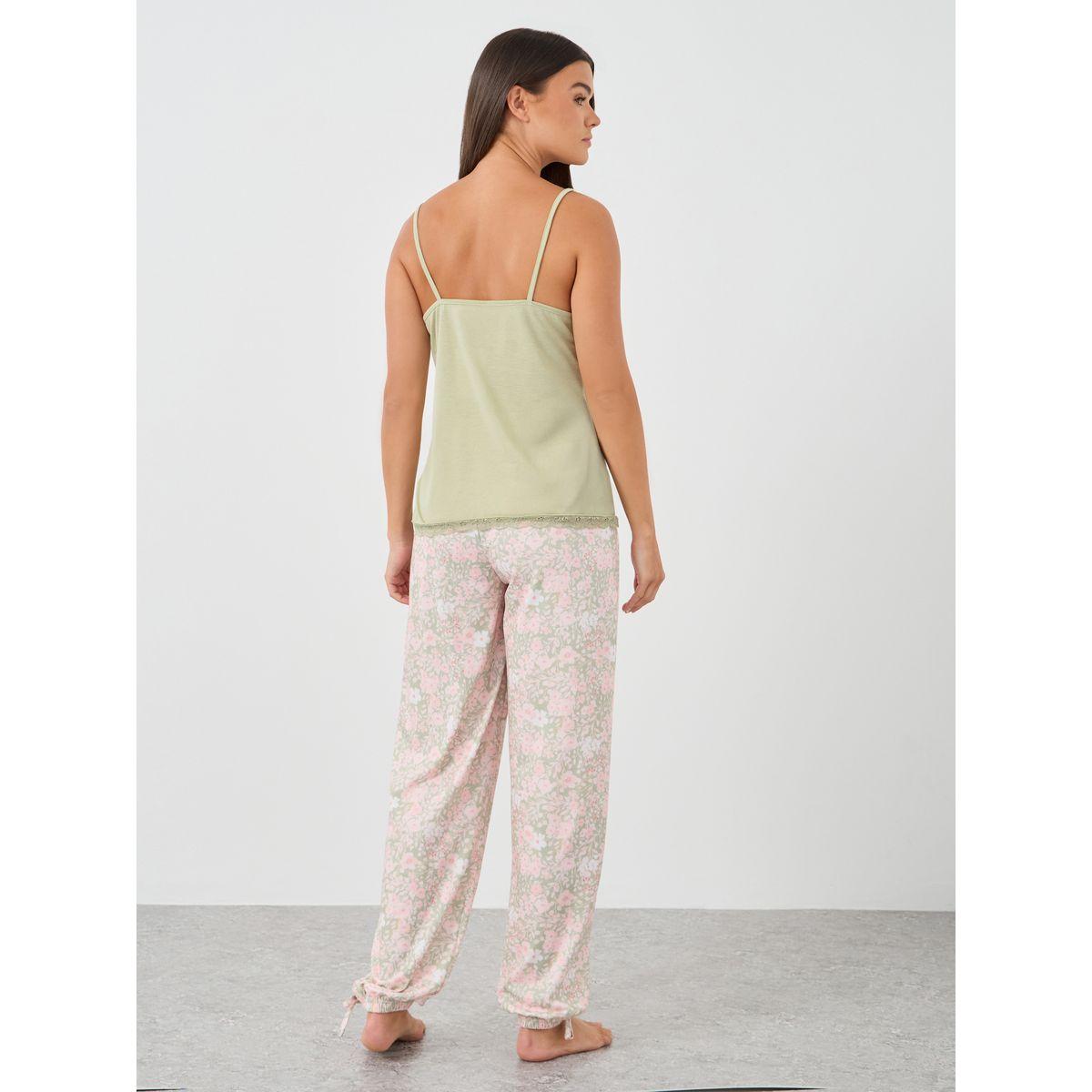 Styli Lace Insert Strappy Top and Printed Pyjama Set-women-clothing-nightwear-pyjamas-longsets-image-7